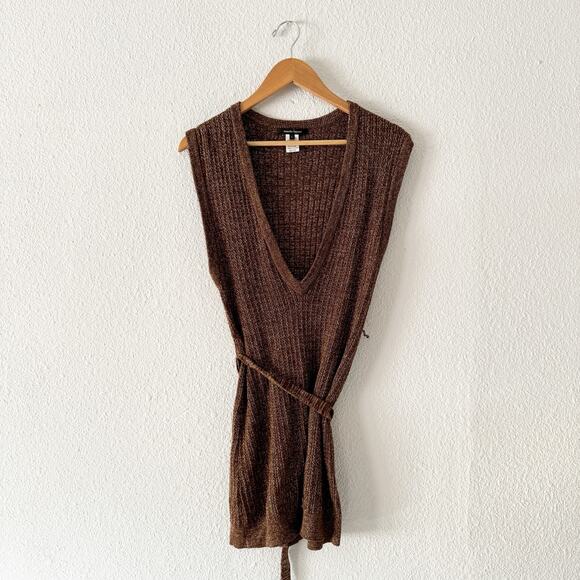 Women's nanette lepore Brown V Neck Sweater Merino Wool Dress Small - Picture 1 of 7